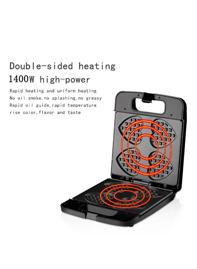 general Home heart shaped waffle maker, multifunctional sandwich maker toaster, 4 slice waffle breakfast maker cake maker, easy to make waffles, sandwiches and cakes - Image 2