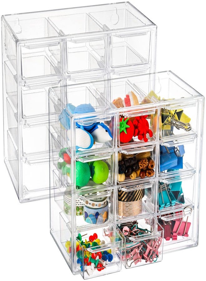 YOUEON 2 Pack Mini Desk Organizer with 12 Removable Drawers, Clear Plastic Desktop Drawer Organizer, Desk Craft Storage Box for DIY Crafts, Art Supply, Office, Cosmetic, Jewelry - Image 1
