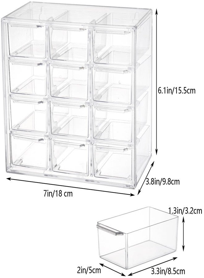YOUEON 2 Pack Mini Desk Organizer with 12 Removable Drawers, Clear Plastic Desktop Drawer Organizer, Desk Craft Storage Box for DIY Crafts, Art Supply, Office, Cosmetic, Jewelry - Image 2