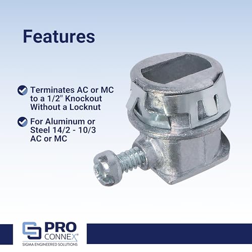 SIGMA ENGINEERED SOLUTIONS ProConnex C-560 Snap Lock AC/MC Connector 3/8" Silver, 25-Pack - Image 3