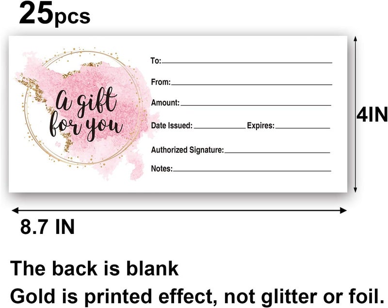 25 Blank Gift Certificates for Small Business, Clients or As Luxury Holiday Vouchers, Massage, Hair & Nail Salon Spa, Restaurants, DIY Coupon Cards for Birthday, Mom Valentines Day, Him & Her. - Image 3