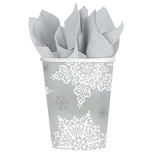 Amscan Shining Season Cups - 9oz (Pack Of 50) - Stylish White & Gray Eco-Friendly Paper Party Cups For All Occasions - Image 4