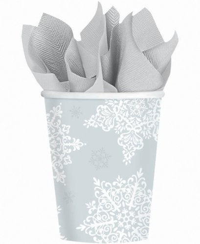 Amscan Shining Season Cups - 9oz (Pack Of 50) - Stylish White & Gray Eco-Friendly Paper Party Cups For All Occasions - Image 3