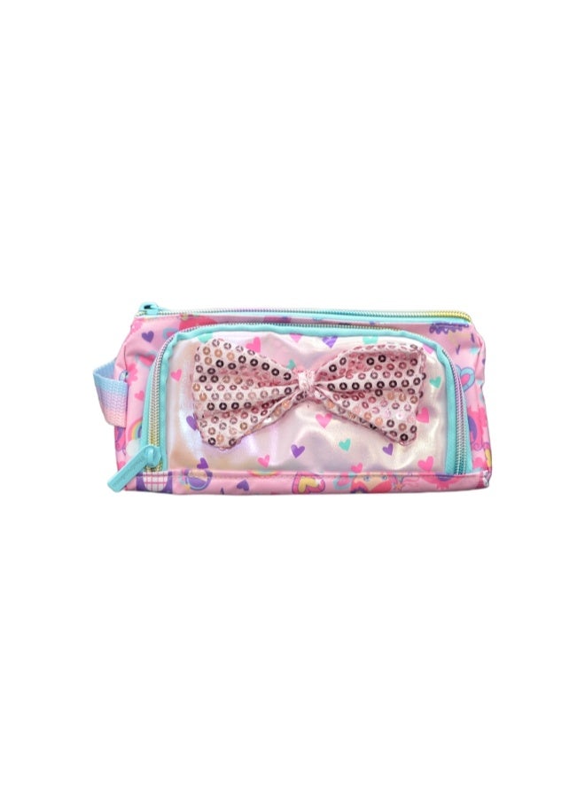 Five dream house Sequin Bow 3D Laser Pencil Case 420D+PU Double Layer Large Capacity Student Pencil Bag 19 Colors Available - Image 1