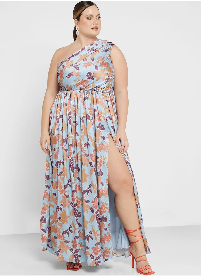 Anaya with Love Curve One Shoulder Printed Dress