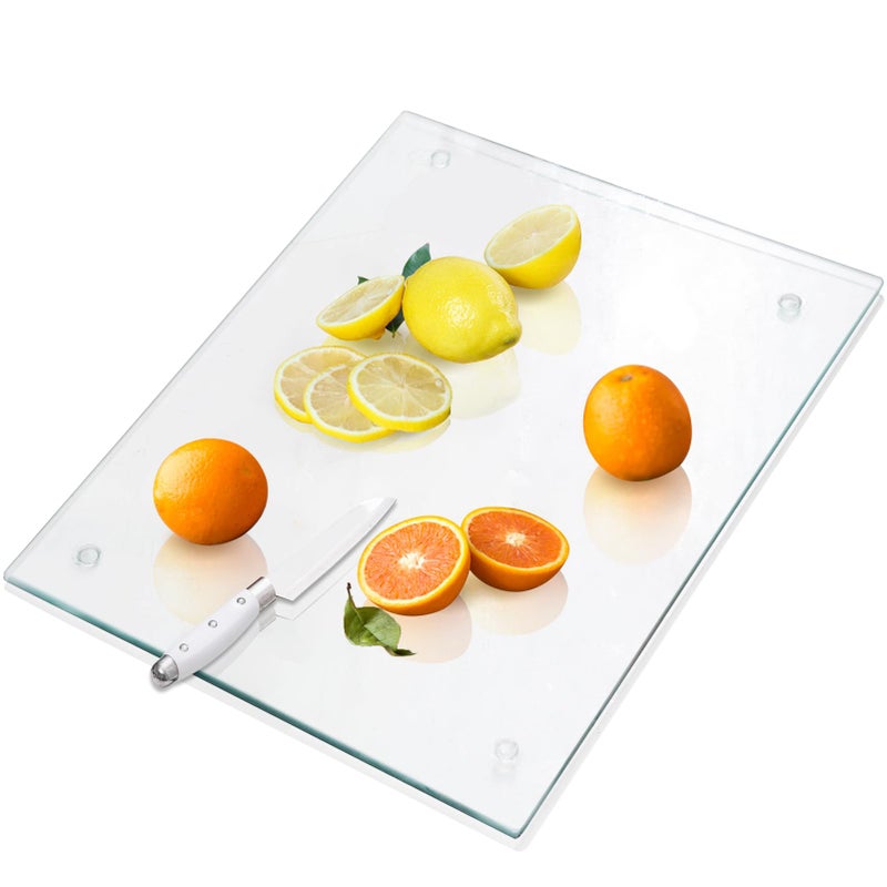 VASUHOME Tempered Glass Cutting Board for Kitchen Clear Cutting Board for Countertop Glass Tray Scratch Heat and Shatter Resistant Easy to Clean and Durable