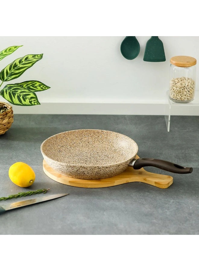 Falez Creamy Frying Pan 26cm Premium Nonstick Granite Fry Pan with Ergonomic Handle Induction Compatible Stone-Look Cookware - Image 1
