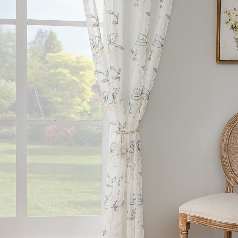 2pcs Embroidered Bohemian Cutout Curtains 60x150cm Sheer Home Decor - Image 2