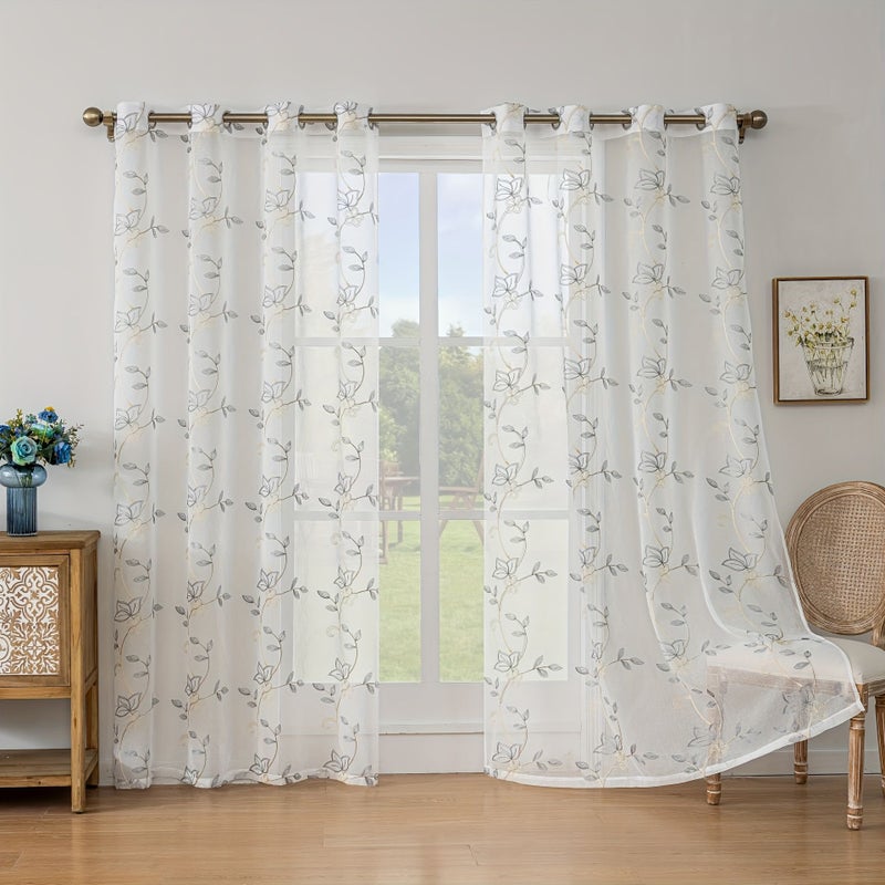 2pcs Embroidered Bohemian Cutout Curtains 60x150cm Sheer Home Decor - Image 1