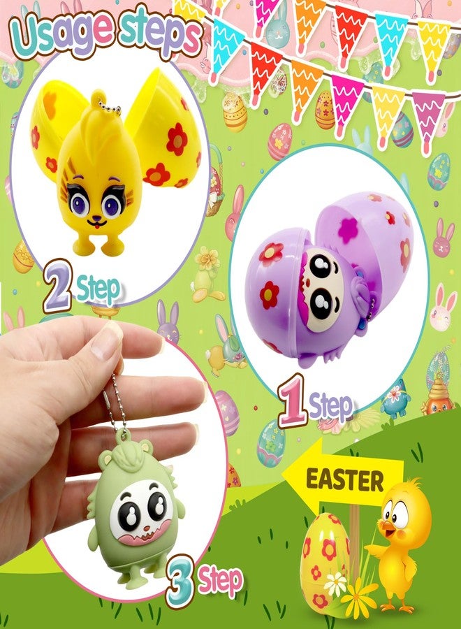 Pistroy 24 Pack Prefilled Easter Eggs with 3D Animal Pop Fidget Toys, Plastic Eggs with Silicone Pop Toys, Easter Egg Hunt Eggs, Easter Basket Stuffers for Kids - Image 4
