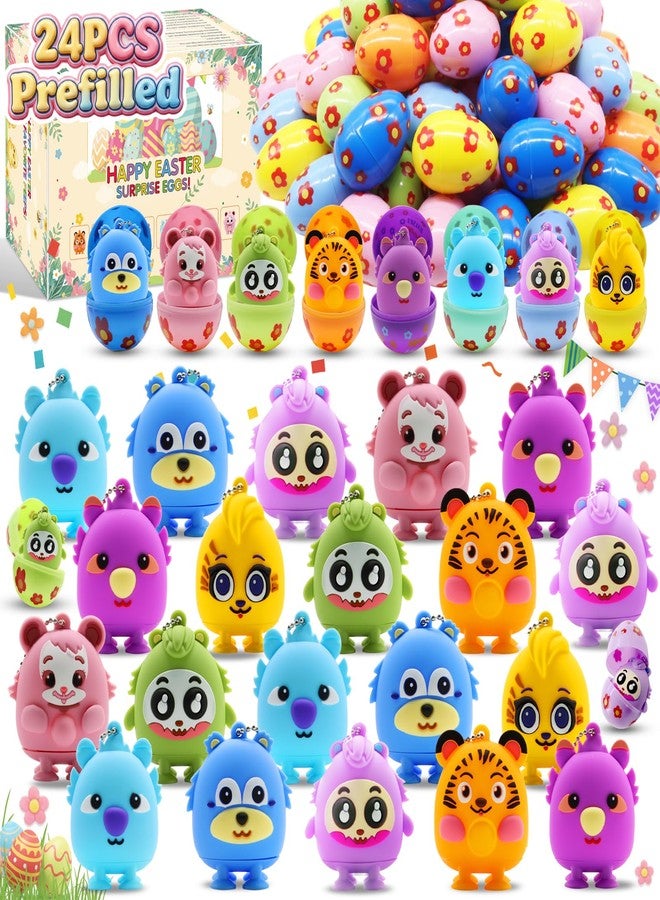 Pistroy 24 Pack Prefilled Easter Eggs with 3D Animal Pop Fidget Toys, Plastic Eggs with Silicone Pop Toys, Easter Egg Hunt Eggs, Easter Basket Stuffers for Kids - Image 1