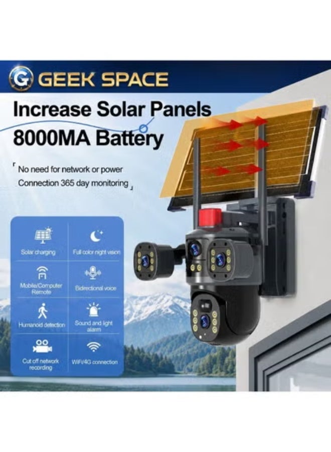 GEEK SPACE Solar Powered Outdoor Security Camera WiFi 6MP Triple Lens 360° PTZ Wireless CCTV Surveillance System with AI Human Detection, Smart Motion Tracking, Full Color Night Vision, Two-Way Audio, IP65 Waterproof Weatherproof Design, 8000mAh Rechargeable Battery, Solar Panel Charging, SD Card Storage, Remote Mobile Viewing, Wide Angle Monitoring for Home, Office, Farm, Warehouse, Garage, Garden, Shop, Villa, Parking Area, Business Security, Real-Time Motion Alerts, Pan Tilt Zoom Control, Wireless Installation, Outdoor Safety Camera - Image 3