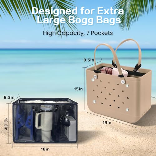 XYFuuee Beach Bag Organizer Inserts for Original Large Bogg Bag Accessories with 8 Removable Metal Fasteners, Lightweight Mesh Insert Divider Pouch, Organizing Rubber Tote, Save Space, Black XL - Image 2