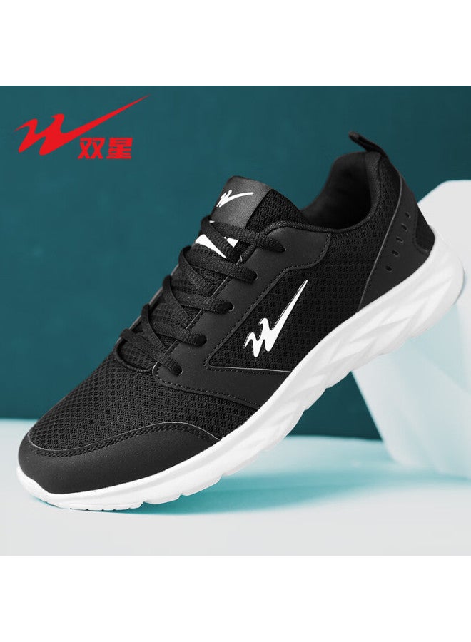 Shuangxing Men's Running Shoes Lightweight Breathable Sports Shoes Four Seasons Casual Sneakers Black White 39
