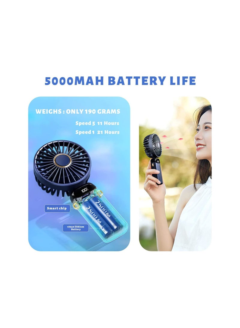 SYOSI Mini Handheld Fan 5 Speeds Portable Personal Fans with LED Screen Adjustable Cooling Fan Removable Base 5000mAH Quiet USB Fan for Home Office Outdoor Travel 16 24 Hours Working - Image 5