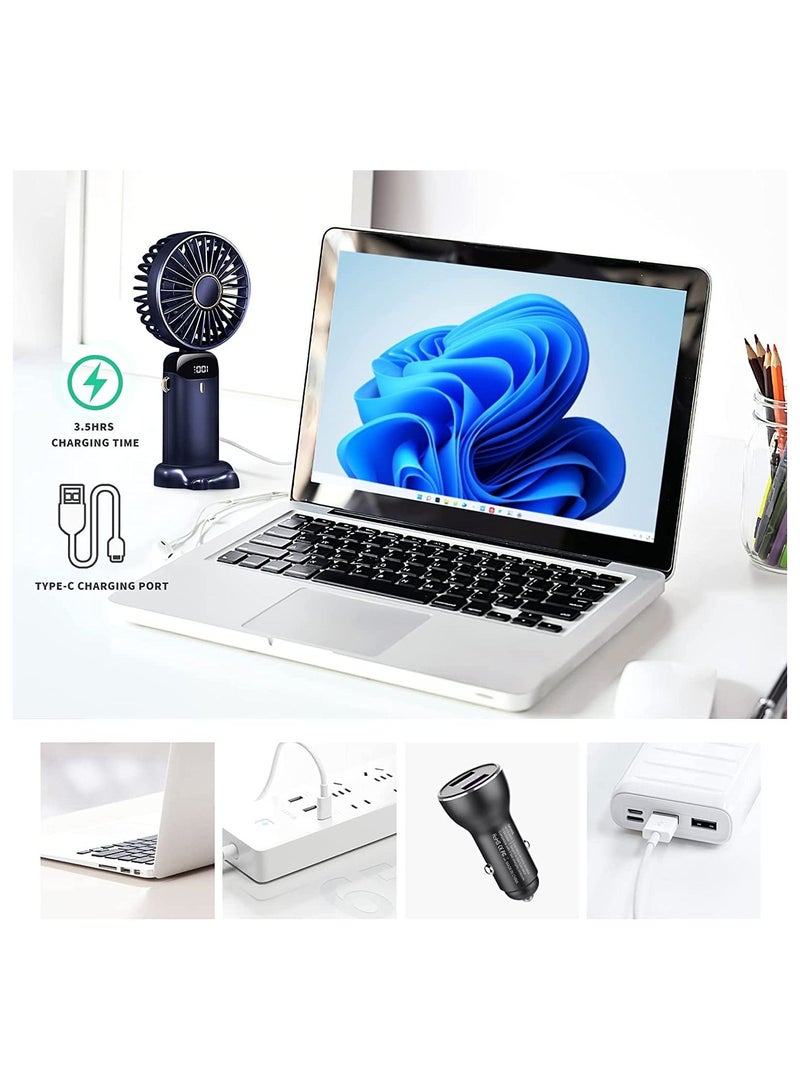 SYOSI Mini Handheld Fan 5 Speeds Portable Personal Fans with LED Screen Adjustable Cooling Fan Removable Base 5000mAH Quiet USB Fan for Home Office Outdoor Travel 16 24 Hours Working - Image 3