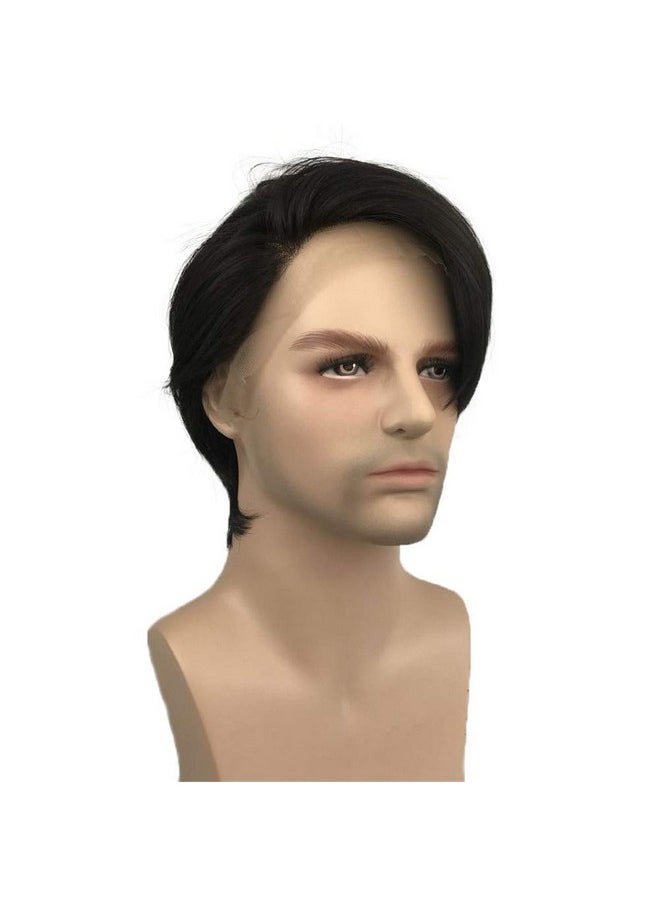 Aimole - Lace Front Wig Men Hair Short Straight Synthetic Wigs Heat Resistant Fiber Natural Black Hair - Image 1