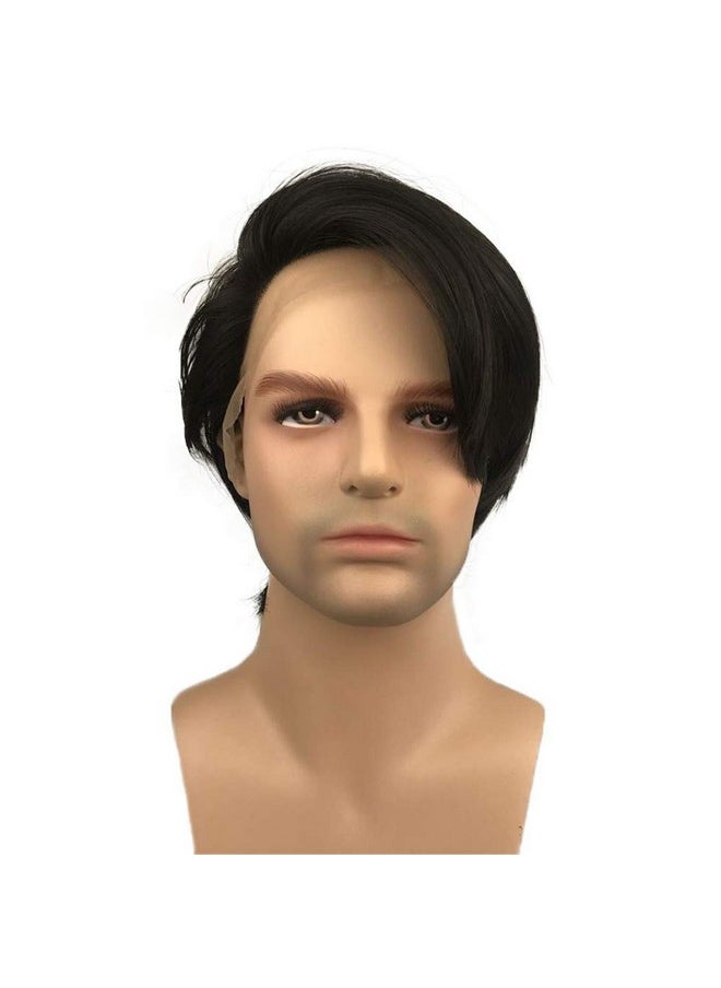 Aimole - Lace Front Wig Men Hair Short Straight Synthetic Wigs Heat Resistant Fiber Natural Black Hair - Image 1