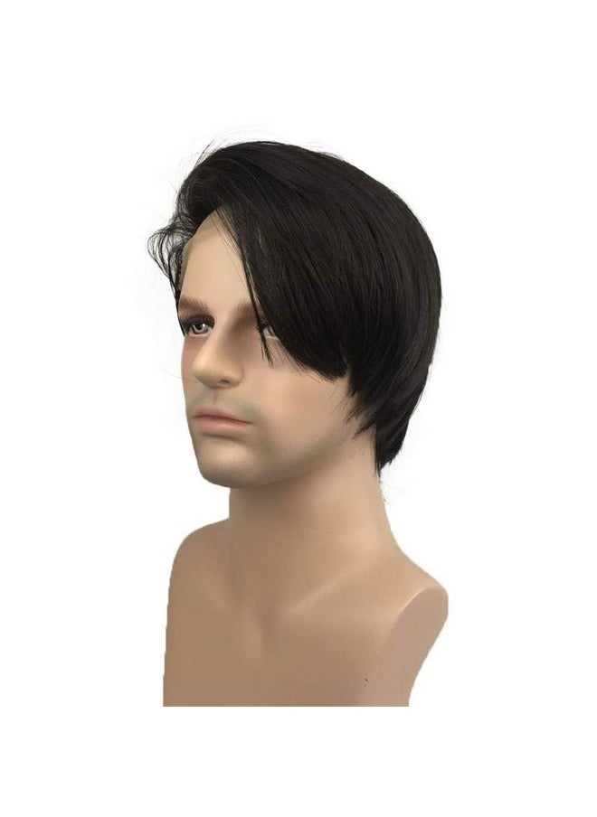Aimole - Lace Front Wig Men Hair Short Straight Synthetic Wigs Heat Resistant Fiber Natural Black Hair - Image 1