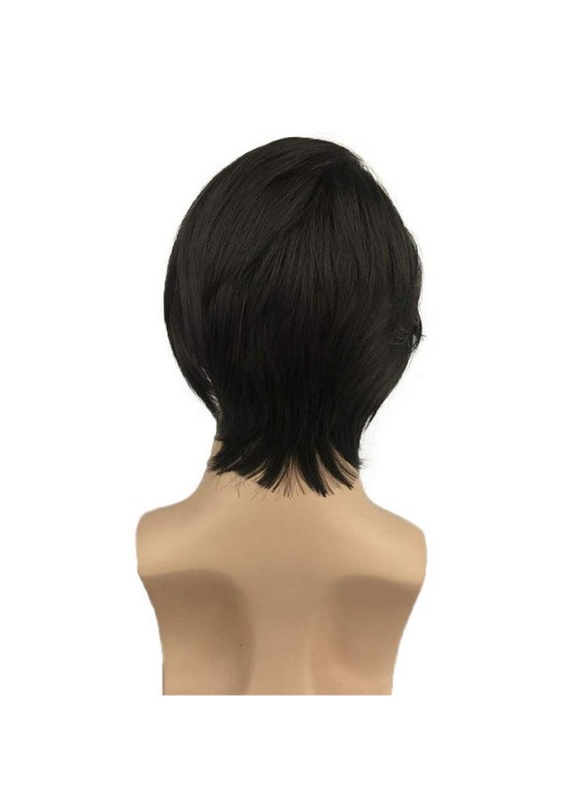 Aimole - Lace Front Wig Men Hair Short Straight Synthetic Wigs Heat Resistant Fiber Natural Black Hair - Image 1