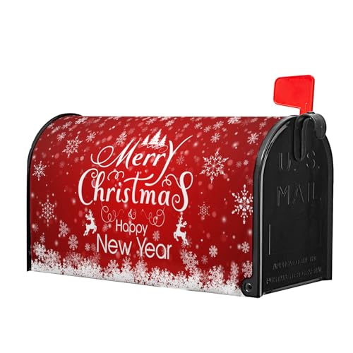 Anyako Merry Christmas Mailbox Cover Snowflake Welcome Red Mailbox Covers Magnetic Standard Size 21" X 18" Winter Xmas Holiday Mailbox Wrap Post Letter Box Cover Decor for Home Outdoor Yard Garden - Image 1