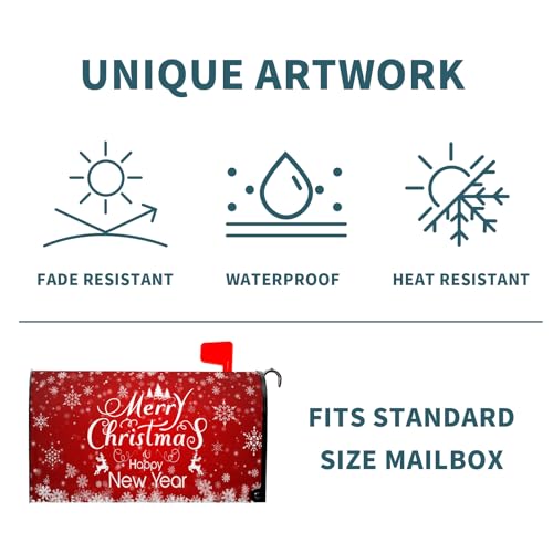 Anyako Merry Christmas Mailbox Cover Snowflake Welcome Red Mailbox Covers Magnetic Standard Size 21" X 18" Winter Xmas Holiday Mailbox Wrap Post Letter Box Cover Decor for Home Outdoor Yard Garden - Image 5