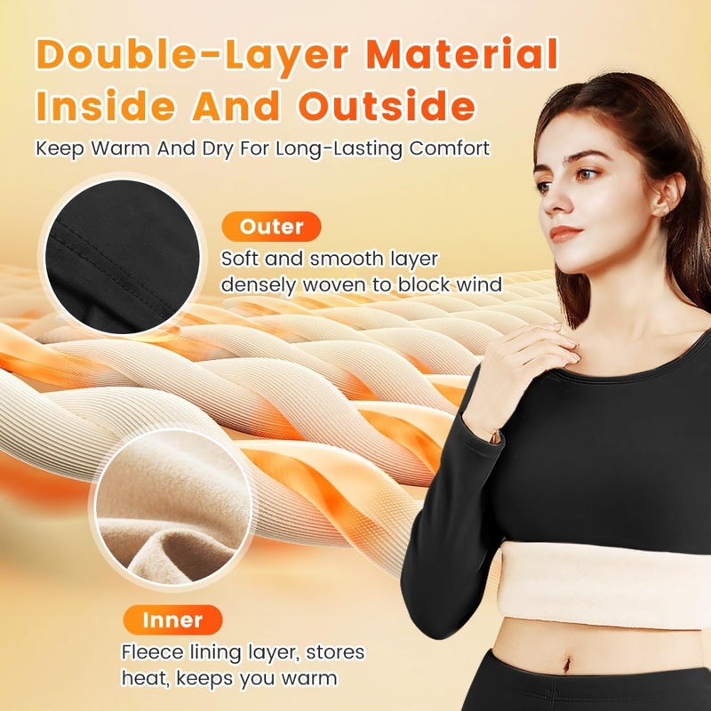 Women's Thermal Underwear Set, Necomi Thermal Underwear Soft Long Johns Padded Set, with Cashmere and Silk Long Sleeve Base Layer Top and Bottom Sets, High Elasticity Winter Warm Winter Set - Image 4