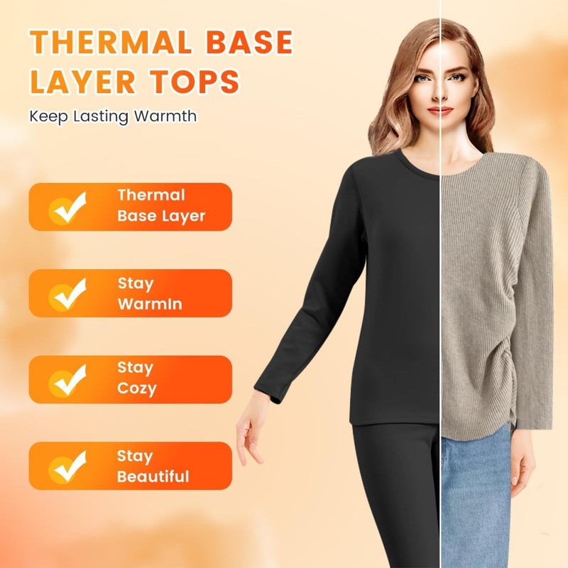 Women's Thermal Underwear Set, Necomi Thermal Underwear Soft Long Johns Padded Set, with Cashmere and Silk Long Sleeve Base Layer Top and Bottom Sets, High Elasticity Winter Warm Winter Set - Image 5