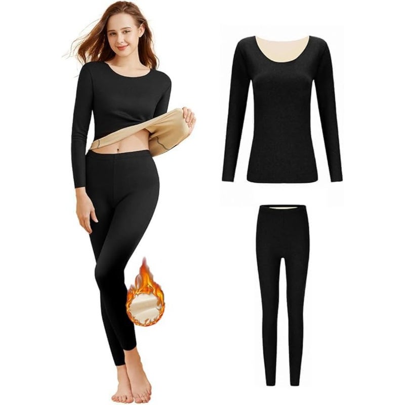 Women's Thermal Underwear Set, Necomi Thermal Underwear Soft Long Johns Padded Set, with Cashmere and Silk Long Sleeve Base Layer Top and Bottom Sets, High Elasticity Winter Warm Winter Set - Image 1