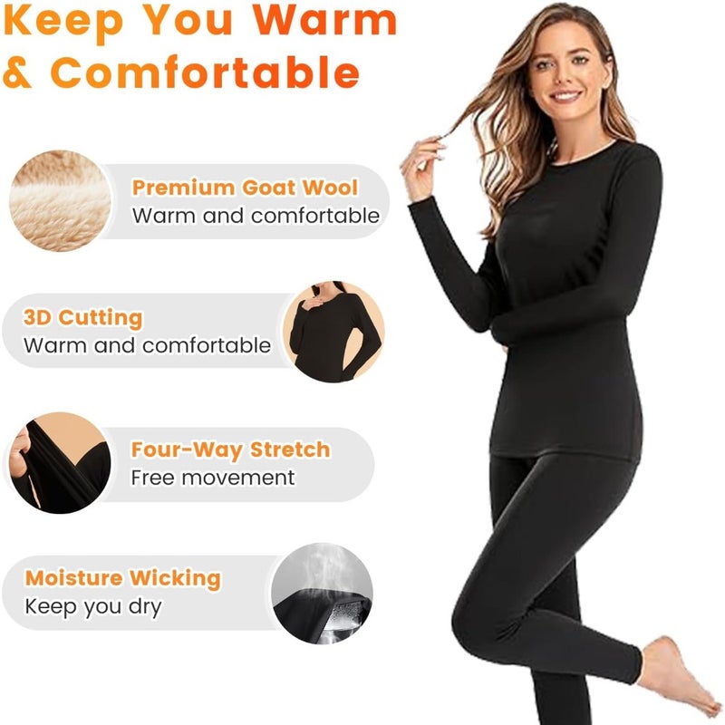 Women's Thermal Underwear Set, Necomi Thermal Underwear Soft Long Johns Padded Set, with Cashmere and Silk Long Sleeve Base Layer Top and Bottom Sets, High Elasticity Winter Warm Winter Set - Image 3