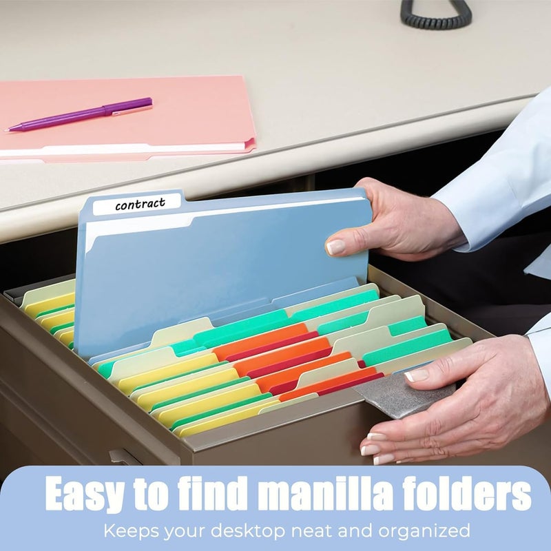 HABGP 9 Pcs Manilla Folders 8.5 x 11 Inch, 1/3-Cut Tab Colored File Folders Letter Size, Plastic Folders Aesthetic, School Business Office Manila Folders for Documents Paper - Image 3