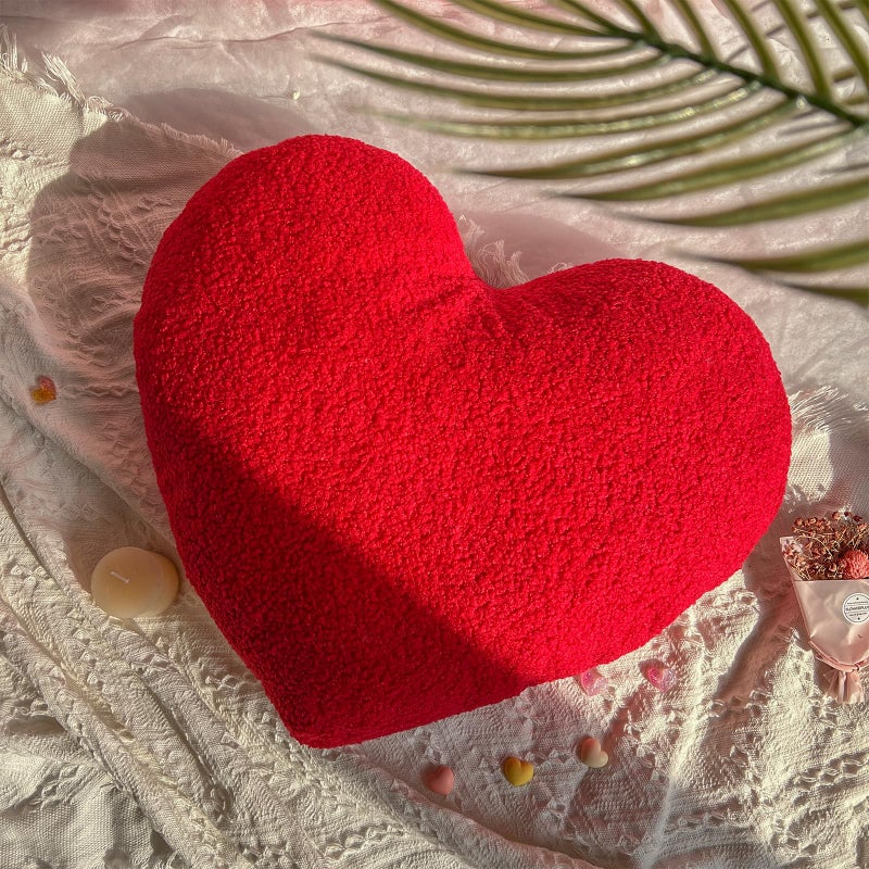 EastTree Heart Pillows, Red Heart Shaped Pillows, Love Throw Pillows, Cute Sherpa Heart Decor, Small Fluffy Pillows, Women Girls Living Bedroom Home Decoration 10x13 Inch - Image 1