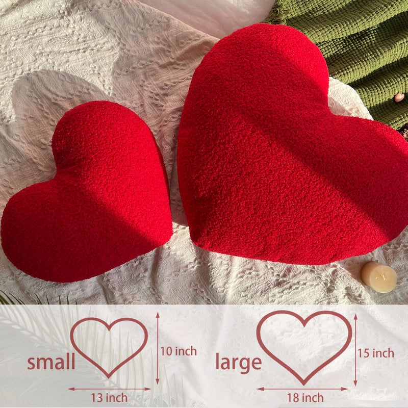 EastTree Heart Pillows, Red Heart Shaped Pillows, Love Throw Pillows, Cute Sherpa Heart Decor, Small Fluffy Pillows, Women Girls Living Bedroom Home Decoration 10x13 Inch - Image 2