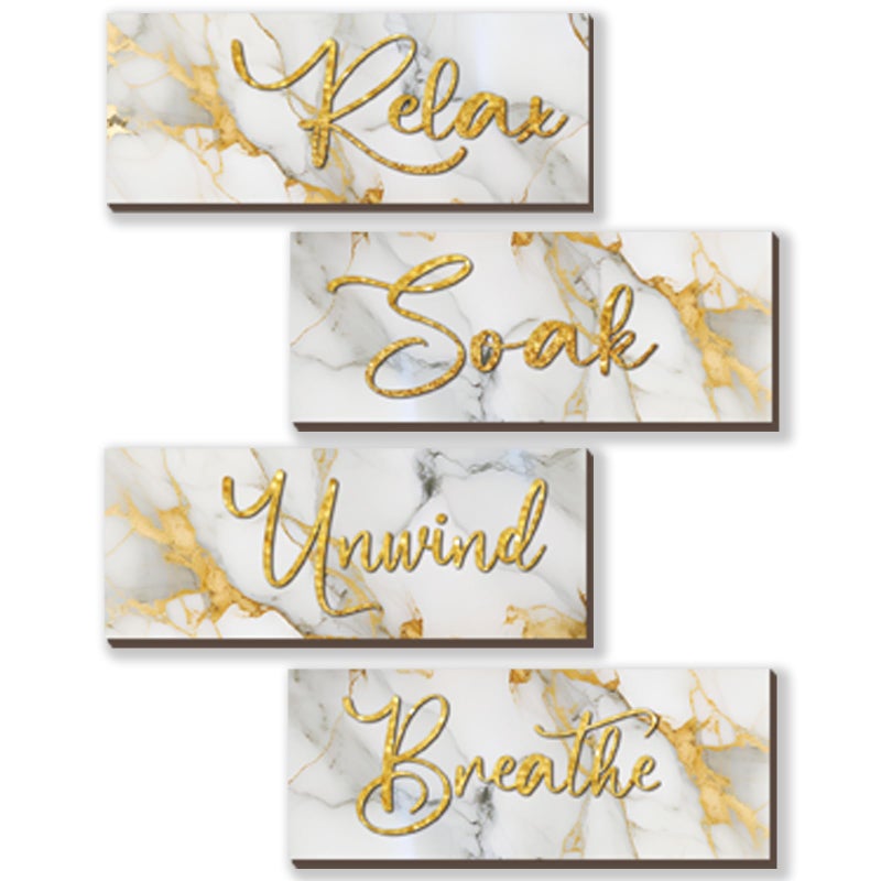 ONIZHITY 4 Pcs White and Gold Bathroom Decor White Gold Wall Decor Relax Soak Unwind Breathe Wooden Rustic Marble Style Bathroom Accessories for Bedroom Living Room Decor Kitchen10X4 - Image 2
