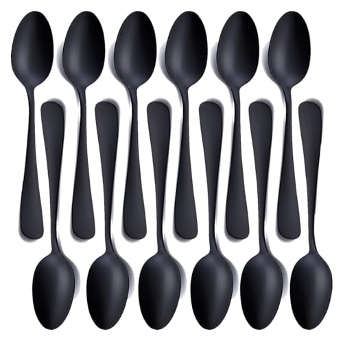 Seeshine Matte Black Dessert Spoon, Seeshine 6.8-inch Stainless Steel Black Teaspoon, Suitable for Family, Kitchen, Restaurant, Set of 12, Dishwasher Safe - Image 2