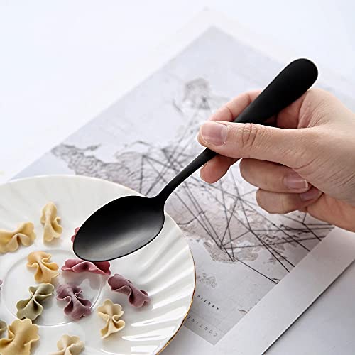 Seeshine Matte Black Dessert Spoon, Seeshine 6.8-inch Stainless Steel Black Teaspoon, Suitable for Family, Kitchen, Restaurant, Set of 12, Dishwasher Safe - Image 3
