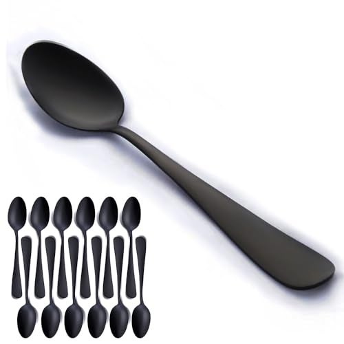 Seeshine Matte Black Dessert Spoon, Seeshine 6.8-inch Stainless Steel Black Teaspoon, Suitable for Family, Kitchen, Restaurant, Set of 12, Dishwasher Safe - Image 1