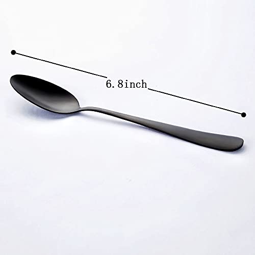 Seeshine Matte Black Dessert Spoon, Seeshine 6.8-inch Stainless Steel Black Teaspoon, Suitable for Family, Kitchen, Restaurant, Set of 12, Dishwasher Safe - Image 4