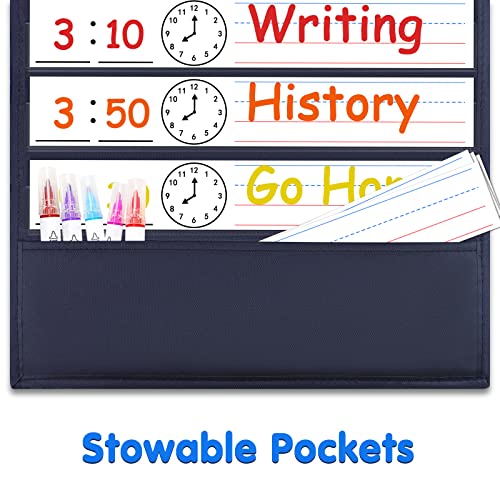 AUVCAS Daily Schedule Pocket Chart, Class Schedule with 13+1 Pockets 18 Dry Eraser Cards 2 Easy Over Door Mountings for Classroom, School, Office or Home (13” x 35.5”) (Black) - Image 5