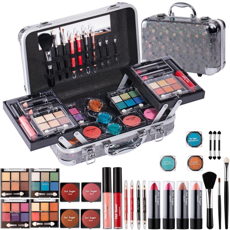 Hot Sugar All In One Makeup Set for Adults and Girls - Full Makeup Kit for Beginners With Eye Shadow Palette, Blush, Lip Gloss, Brush, Mirror (Pink Leopard) - Image 1