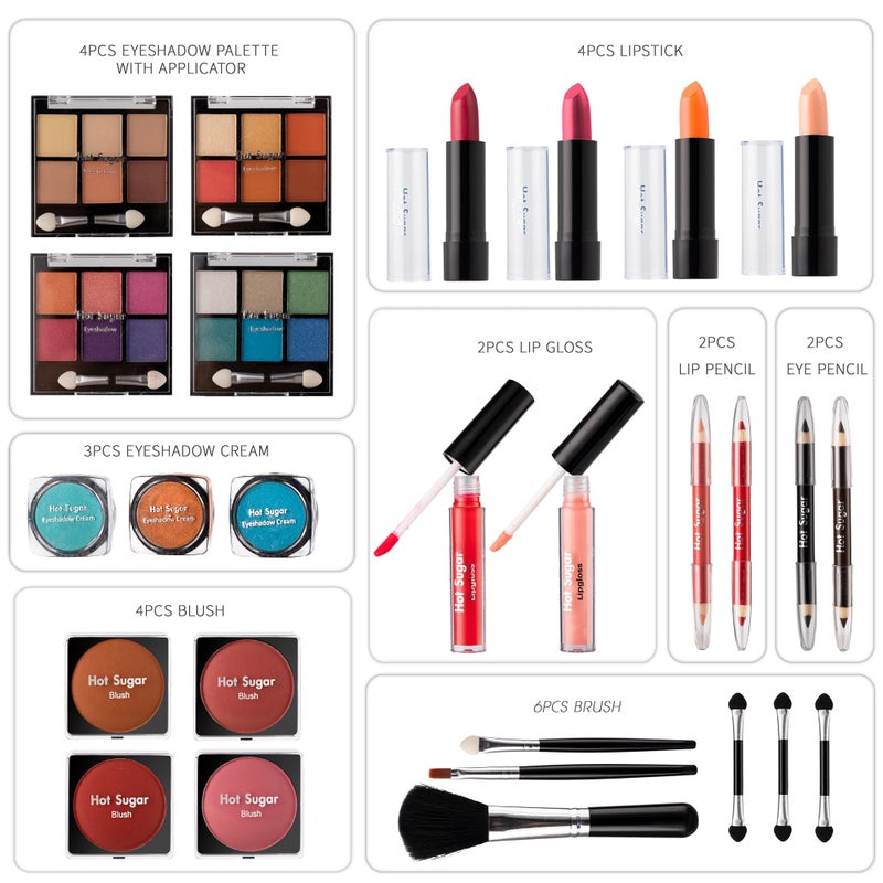 Hot Sugar All In One Makeup Set for Adults and Girls - Full Makeup Kit for Beginners With Eye Shadow Palette, Blush, Lip Gloss, Brush, Mirror (Pink Leopard) - Image 3