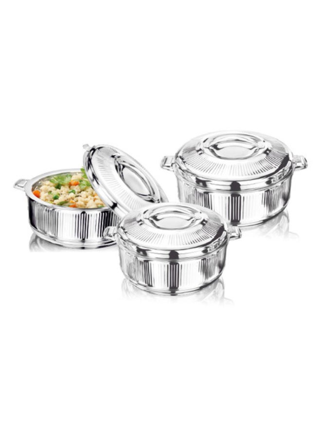 REEM 3-Piece Stainless Steel Line Food Containers With Twist-Lock Lid 1000ML, 1500ML, 2500ML Silver
