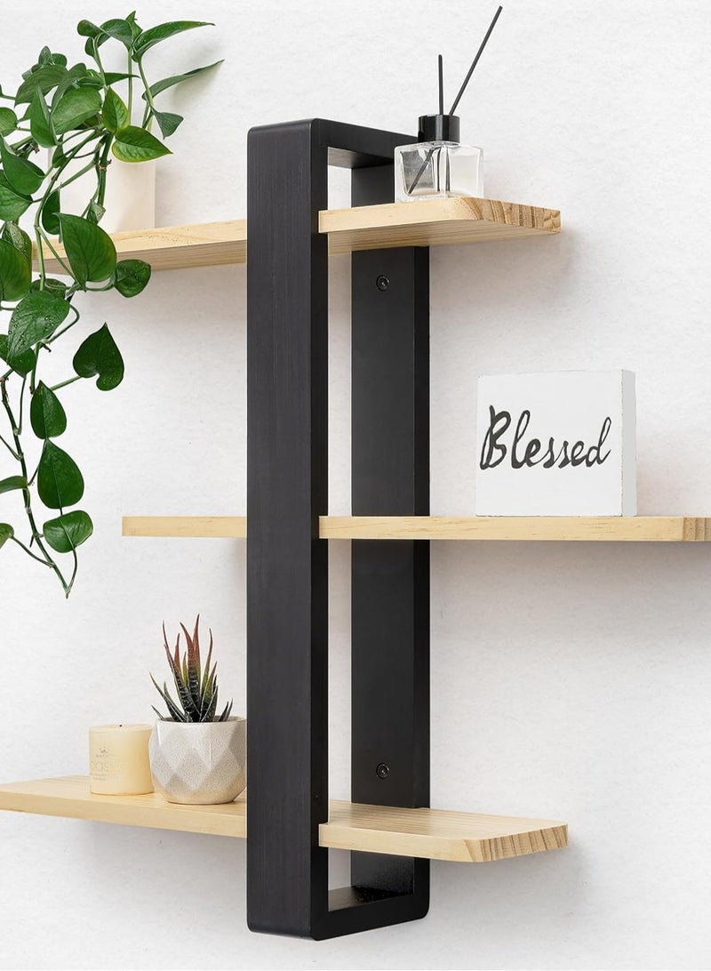 LOOPITYS Floating shelf, 3-layer wall mounted storage rack, set of 50cm/19.6-inch wall mounted shelves, black iron frame, wooden board movable DIY placement, hanging bathroom shelf, suitable for living room, bedroom, bathroom, kitchen - Image 1