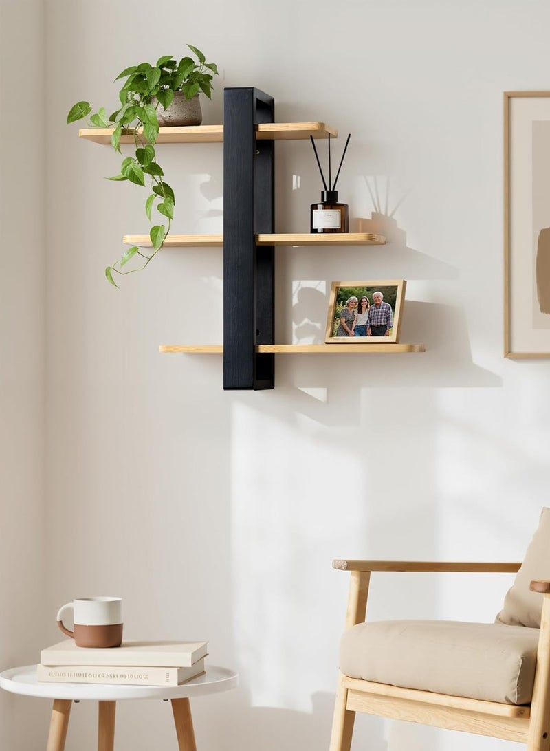 LOOPITYS Floating shelf, 3-layer wall mounted storage rack, set of 50cm/19.6-inch wall mounted shelves, black iron frame, wooden board movable DIY placement, hanging bathroom shelf, suitable for living room, bedroom, bathroom, kitchen - Image 2