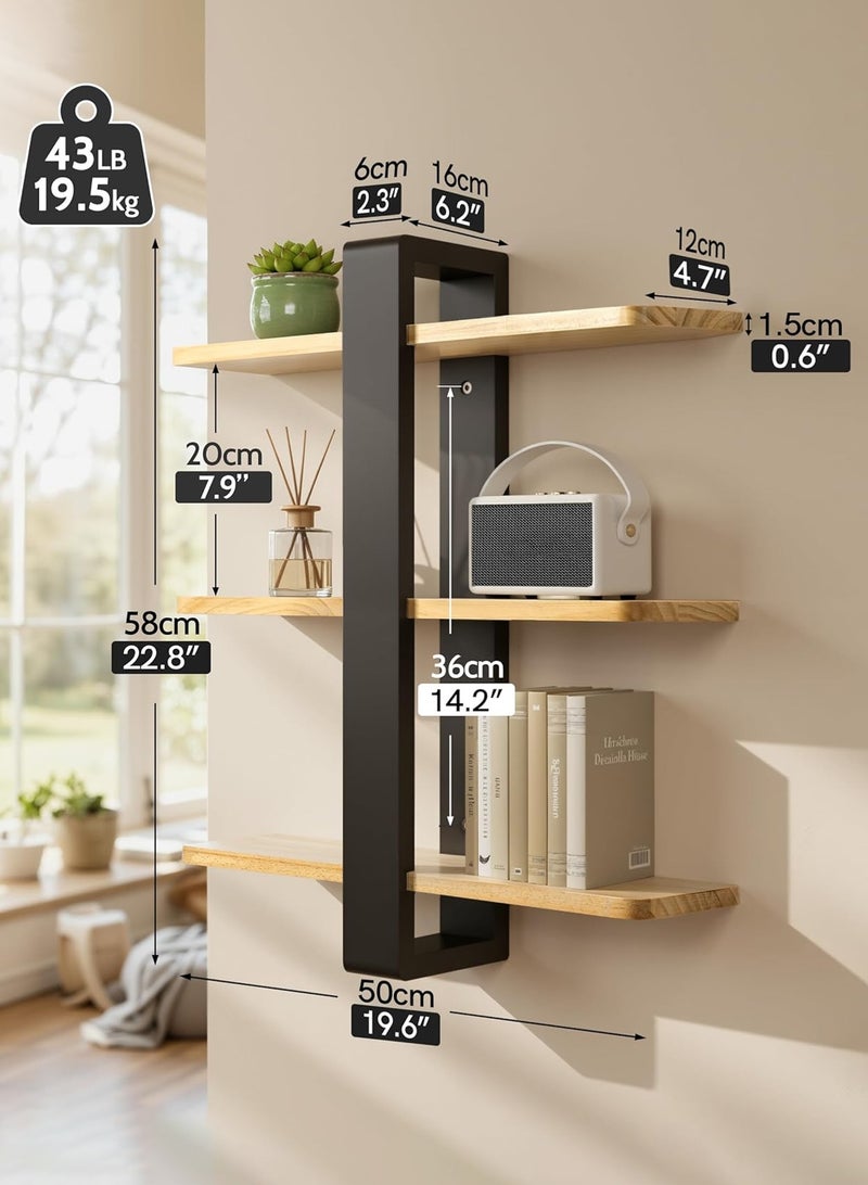 LOOPITYS Floating shelf, 3-layer wall mounted storage rack, set of 50cm/19.6-inch wall mounted shelves, black iron frame, wooden board movable DIY placement, hanging bathroom shelf, suitable for living room, bedroom, bathroom, kitchen - Image 3