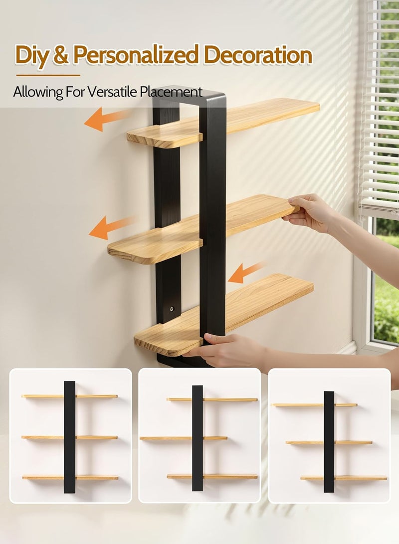 LOOPITYS Floating shelf, 3-layer wall mounted storage rack, set of 50cm/19.6-inch wall mounted shelves, black iron frame, wooden board movable DIY placement, hanging bathroom shelf, suitable for living room, bedroom, bathroom, kitchen - Image 4