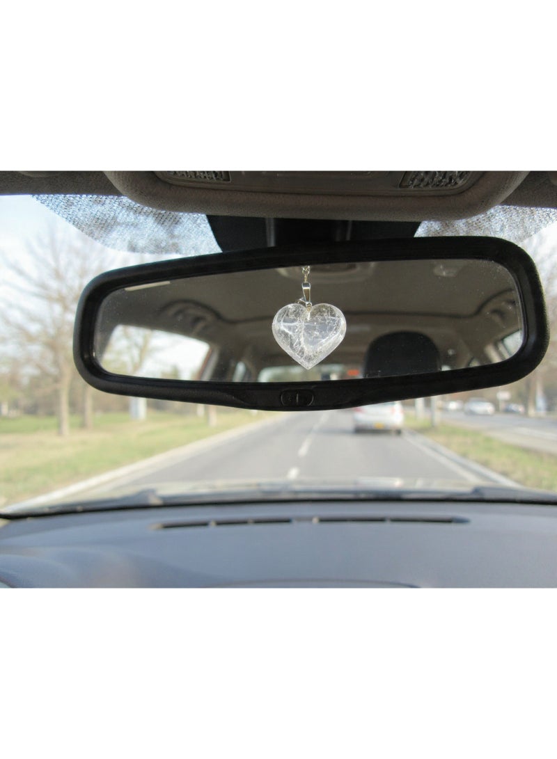 Natural White Clear Quartz Heart Car Mirror Hanger, Decorative Pendant with Cord, Rearview Mirror Accessory - Image 2