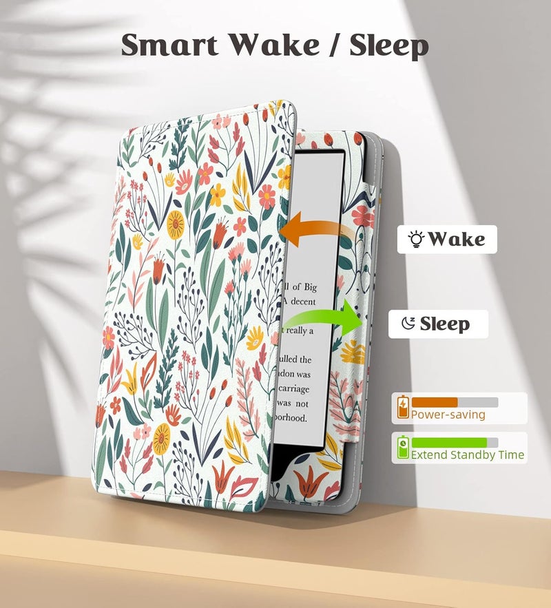 MoKo Home & light industrial compatible Case for 7"/6.8" Kindle Paperwhite(12th/11th Generation-2024/2021) and Kindle Colorsoft Signature Edition, Slim PU Shell Cover Case with Auto-Wake/Sleep for Kindle Paperwhite 2024, Flowers All consumer tier purchase options - Image 5