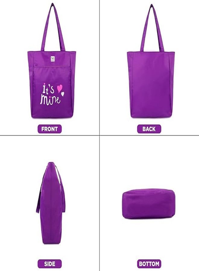 SSBC Polyester Printed Tote Bag for Women with Zipper, Casual Handbag Shopping, Tote Grocery Portable Bag Eco-Friendly Hobo Bag, Travel, Work, Beach, Office, College (Purple) - Image 2