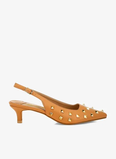 London Rag Stud Embellished Kitten Heels in Tan
